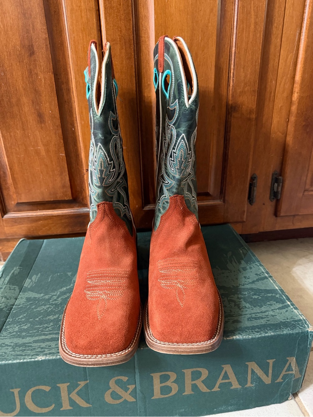Women’s Two-Tone Suede Heeled Western Boots - Rust & Teal